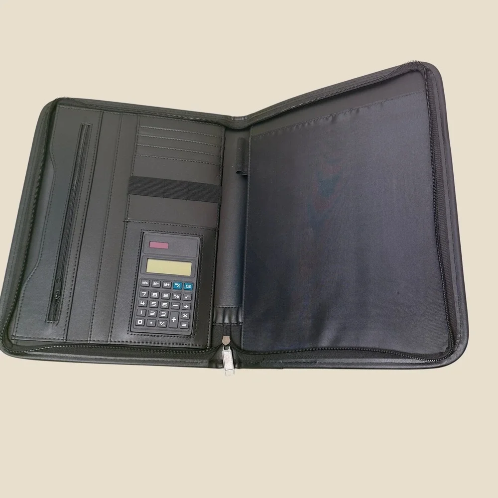 School Art Portfolio Leather Zippered Binder Organizer Black Academia Calculator
